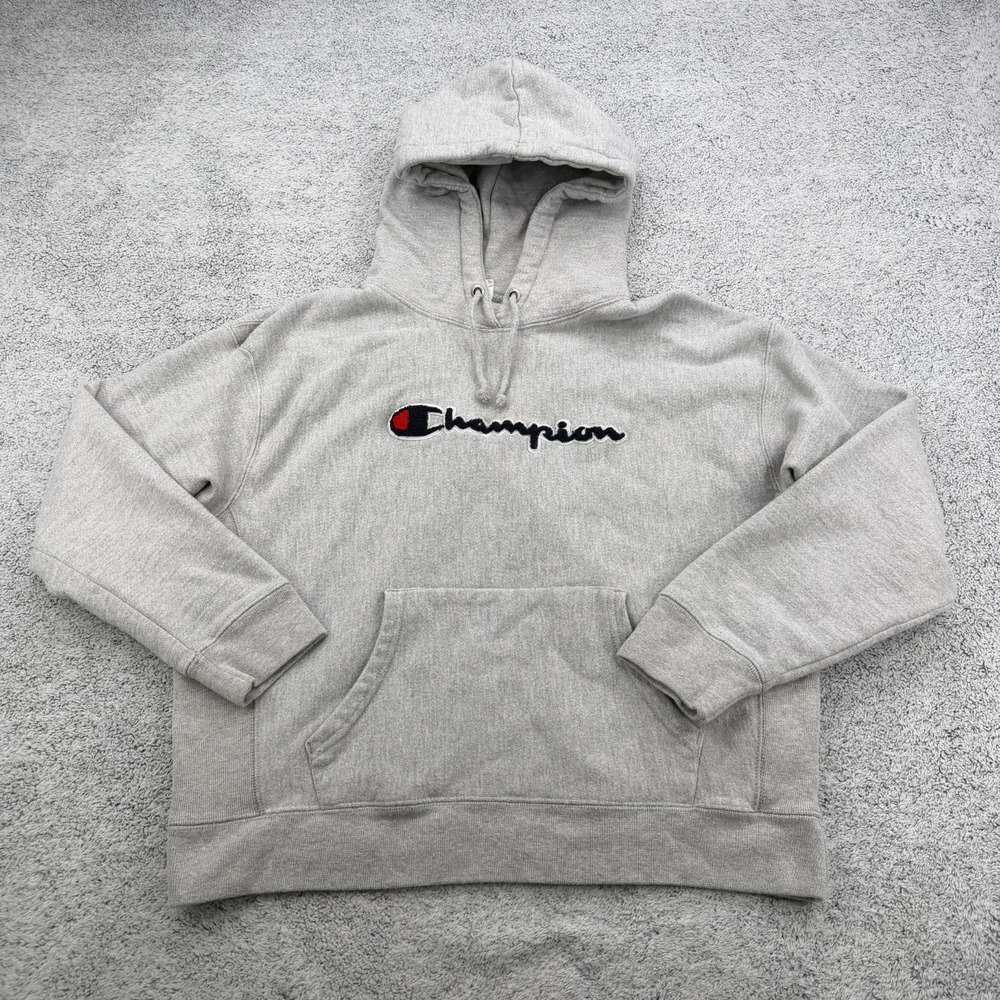 Champion Sweatshirt Womens XL Gray Boxy Reverse Weave Script Oversized Hoodie